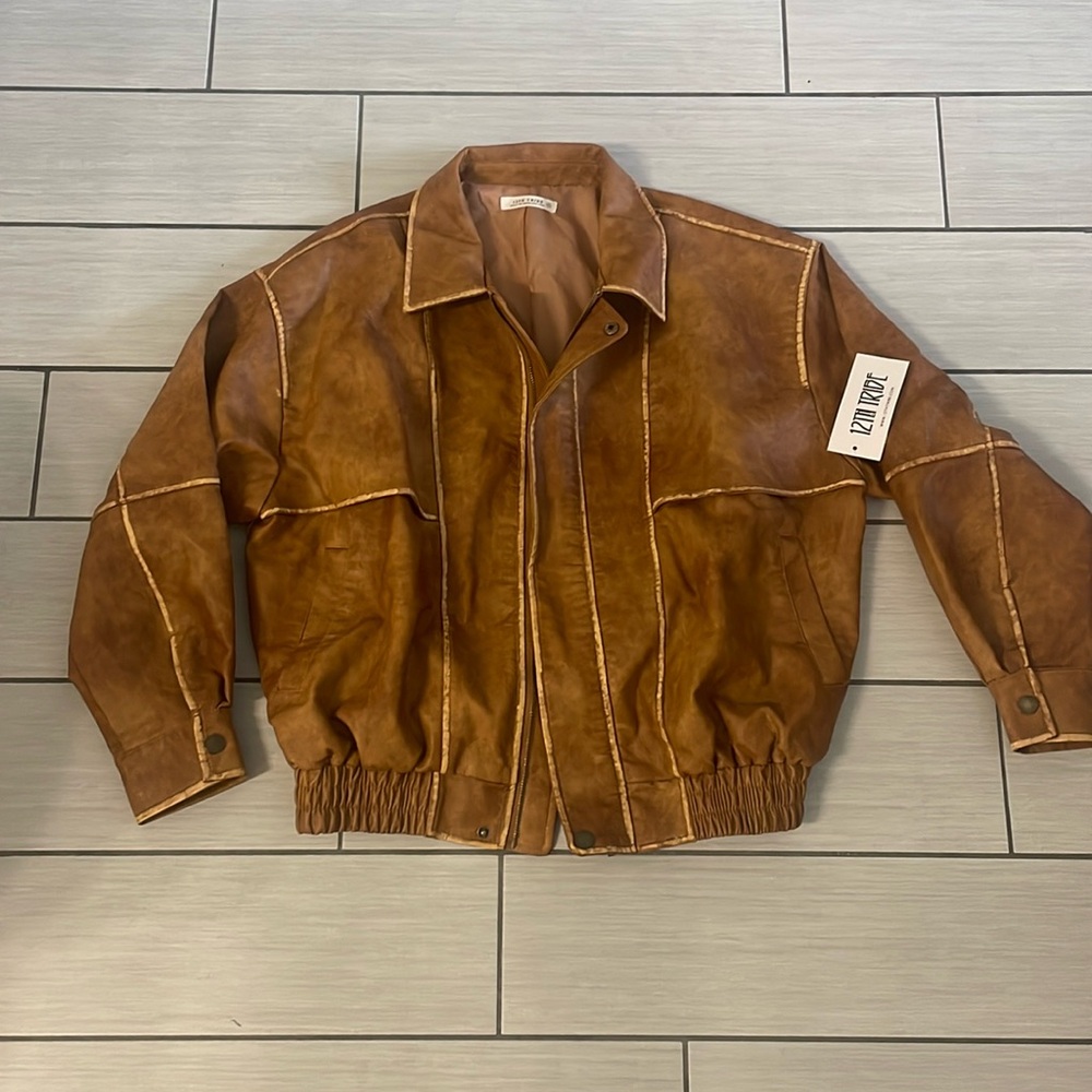 12th Tribe NWT London Calling Cognac Oversized Faux Leather Jacket